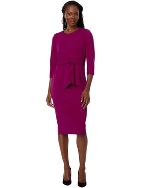 NWT Adrianna Papell Wildberry Knit Crepe Tie Waist Sheath Dress Women's